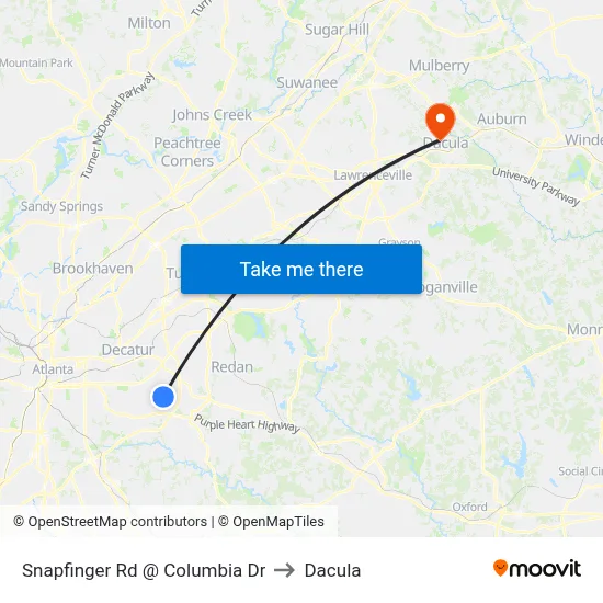 Snapfinger Rd @ Columbia Dr to Dacula map