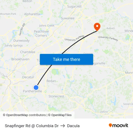 Snapfinger Rd @ Columbia Dr to Dacula map