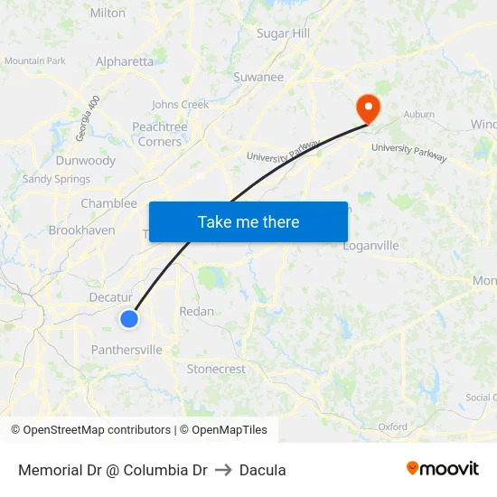 Memorial Dr @ Columbia Dr to Dacula map
