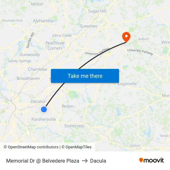 Memorial Dr @ Belvedere Plaza to Dacula map