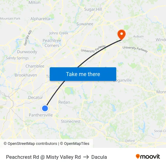 Peachcrest Rd @ Misty Valley Rd to Dacula map