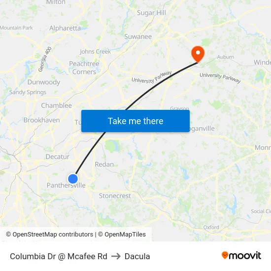 Columbia Dr @ Mcafee Rd to Dacula map