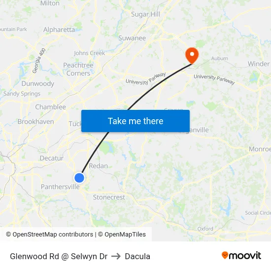 Glenwood Rd @ Selwyn Dr to Dacula map