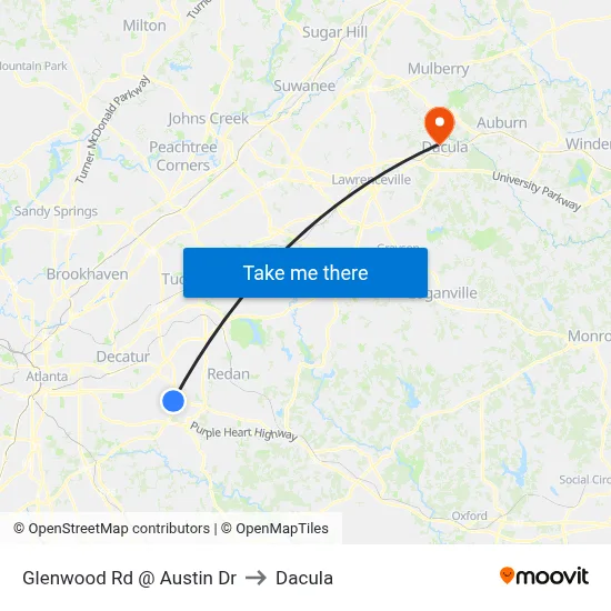 Glenwood Rd @ Austin Dr to Dacula map