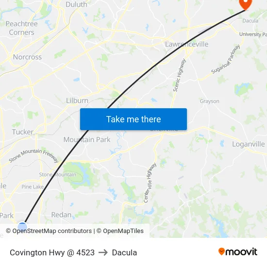 Covington Hwy @ 4523 to Dacula map