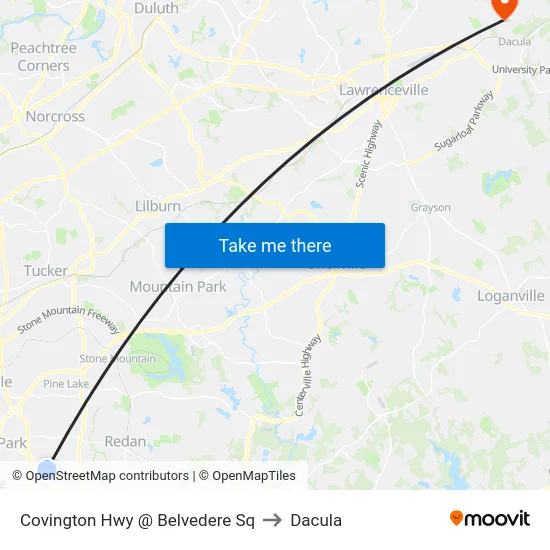 Covington Hwy @ Belvedere Sq to Dacula map