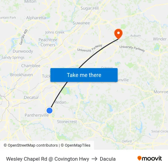 Wesley Chapel Rd @ Covington Hwy to Dacula map