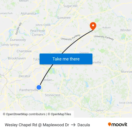 Wesley Chapel Rd @ Maplewood Dr to Dacula map