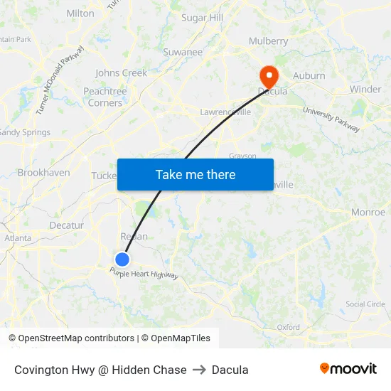 Covington Hwy @ Hidden Chase to Dacula map