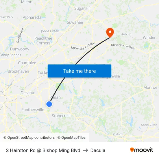S Hairston Rd @ Bishop Ming Blvd to Dacula map