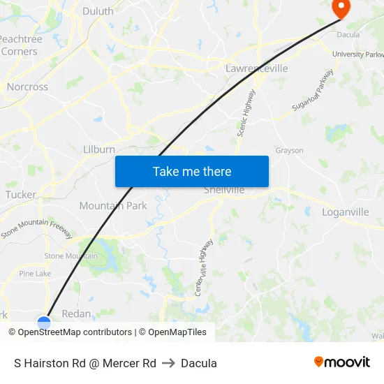 S Hairston Rd @ Mercer Rd to Dacula map