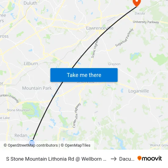 S Stone Mountain Lithonia Rd @ Wellborn Rd to Dacula map