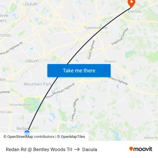 Redan Rd @ Bentley Woods Trl to Dacula map