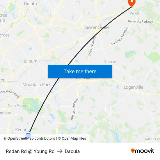 Redan Rd @ Young Rd to Dacula map