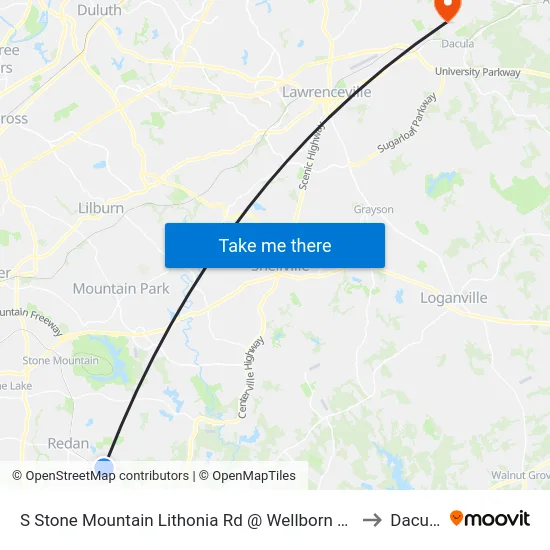 S Stone Mountain Lithonia Rd @ Wellborn Rd to Dacula map