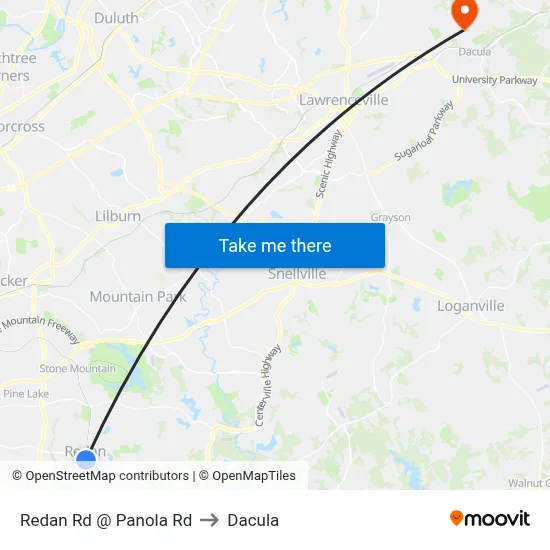 Redan Rd @ Panola Rd to Dacula map