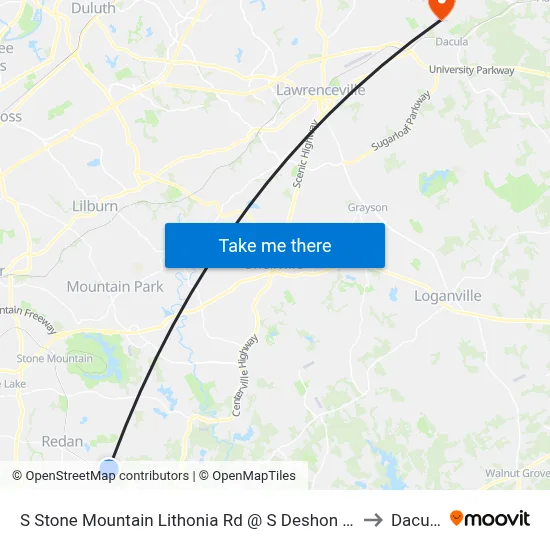S Stone Mountain Lithonia Rd @ S Deshon Rd to Dacula map