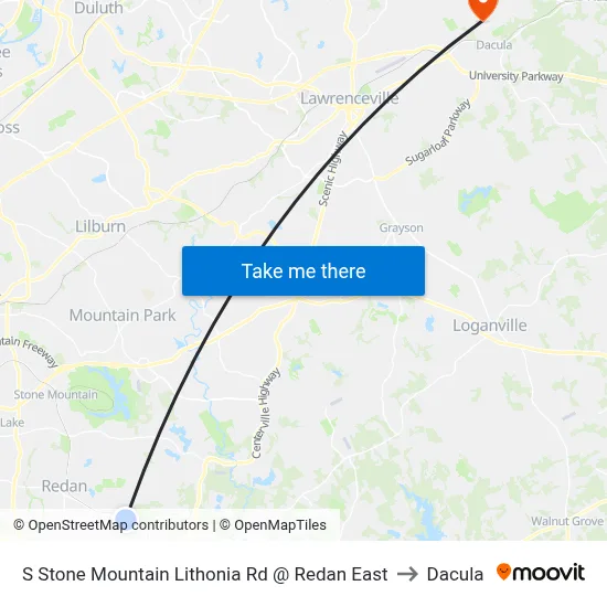 S Stone Mountain Lithonia Rd @ Redan East to Dacula map