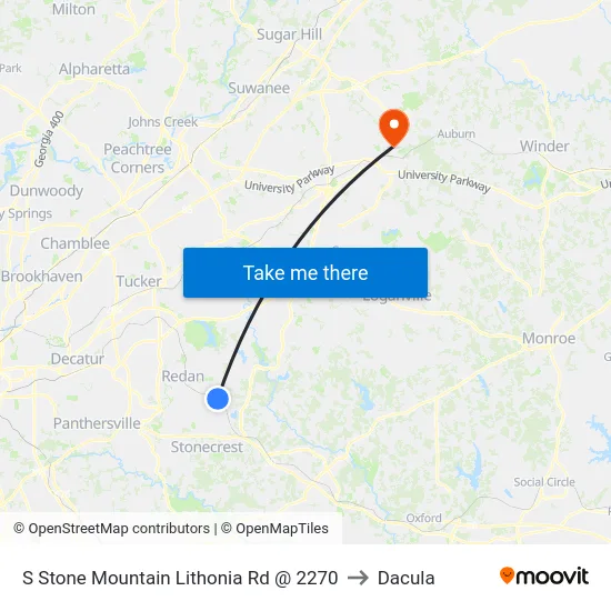 S Stone Mountain Lithonia Rd @ 2270 to Dacula map