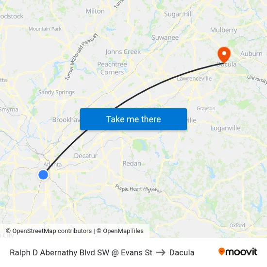 Ralph D Abernathy Blvd SW @ Evans St to Dacula map