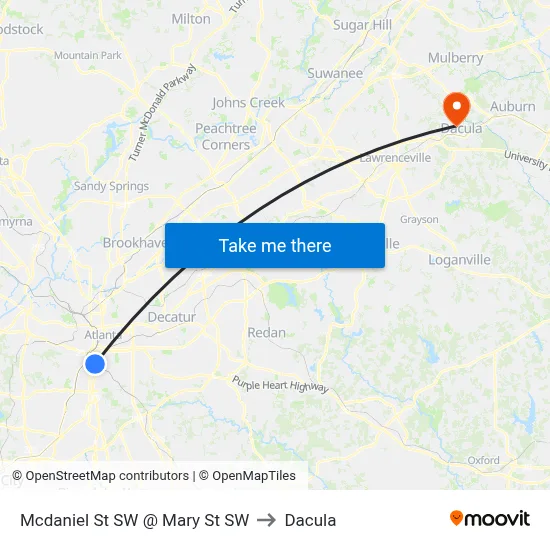 Mcdaniel St SW @ Mary St SW to Dacula map