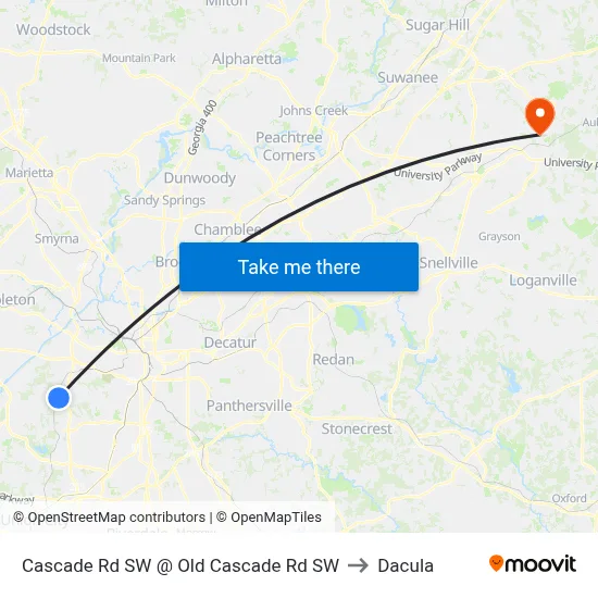 Cascade Rd SW @ Old Cascade Rd SW to Dacula map