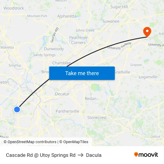 Cascade Rd @ Utoy Springs Rd to Dacula map