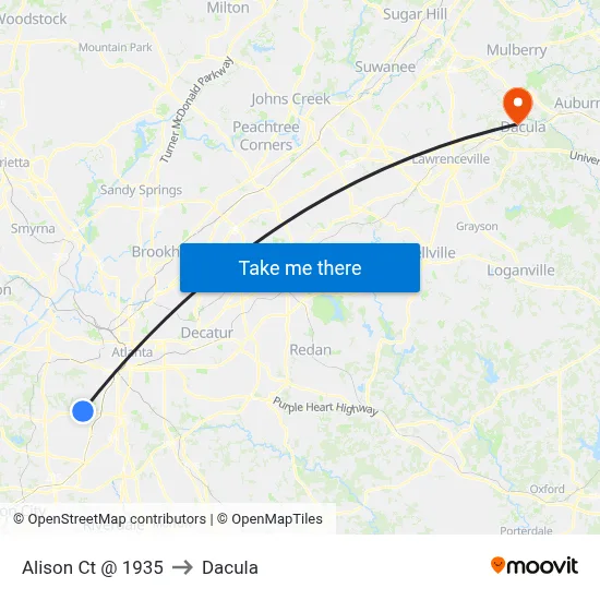 Alison Ct @ 1935 to Dacula map