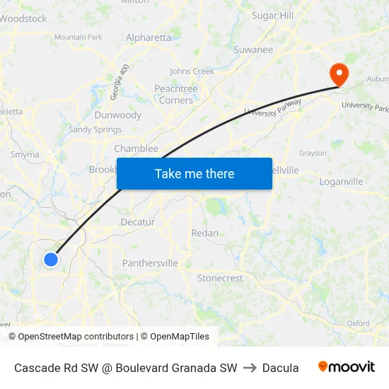 Cascade Rd SW @ Boulevard Granada SW to Dacula map