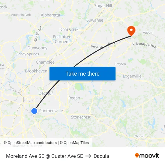 Moreland Ave SE @ Custer Ave SE to Dacula map