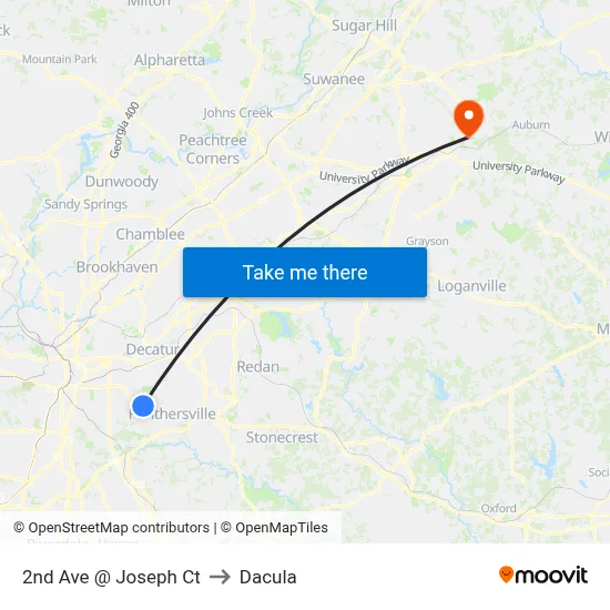 2nd Ave @ Joseph Ct to Dacula map