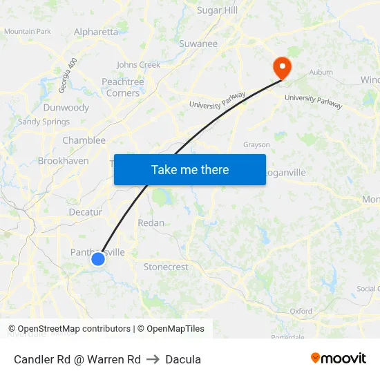 Candler Rd @ Warren Rd to Dacula map