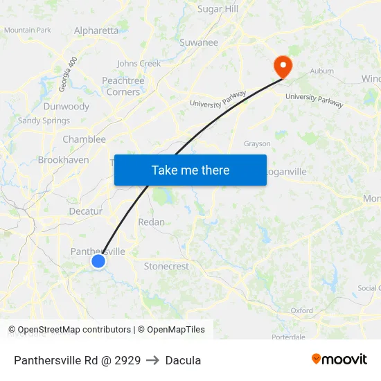 Panthersville Rd @ 2929 to Dacula map