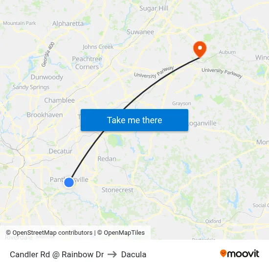 Candler Rd @ Rainbow Dr to Dacula map