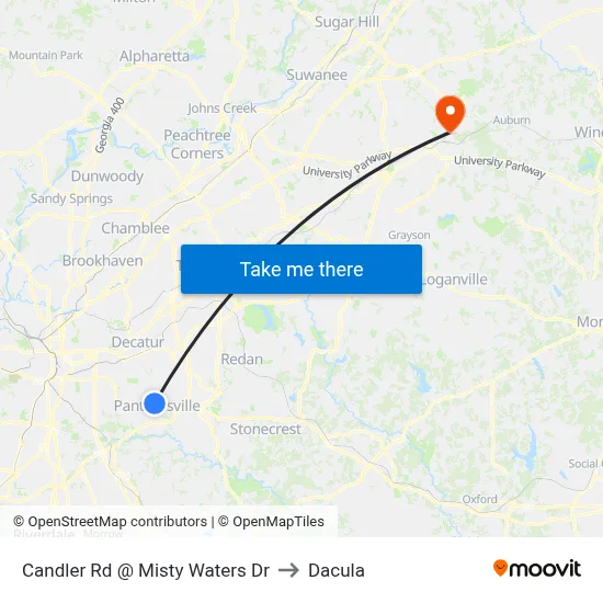 Candler Rd @ Misty Waters Dr to Dacula map