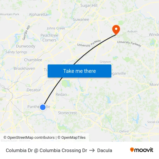 Columbia Dr @ Columbia Crossing Dr to Dacula map