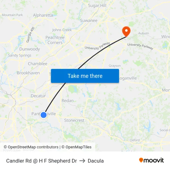 Candler Rd @ H F Shepherd Dr to Dacula map