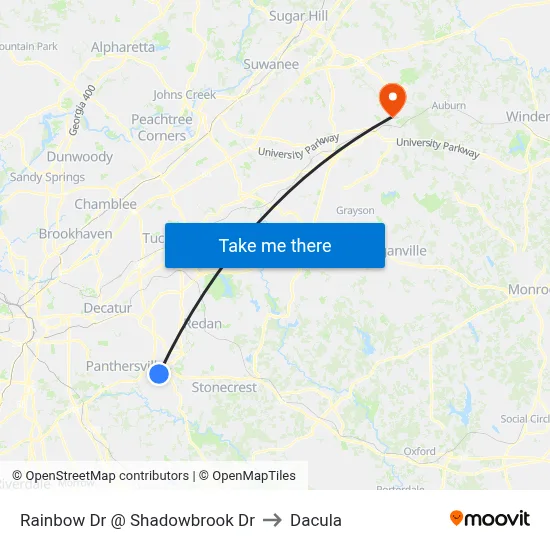 Rainbow Dr @ Shadowbrook Dr to Dacula map