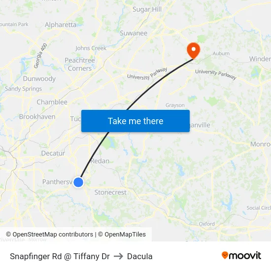 Snapfinger Rd @ Tiffany Dr to Dacula map