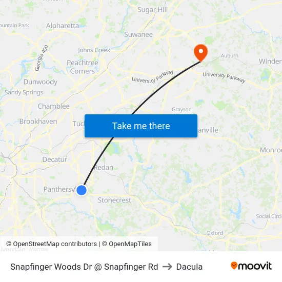 Snapfinger Woods Dr @ Snapfinger Rd to Dacula map