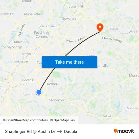 Snapfinger Rd @ Austin Dr to Dacula map