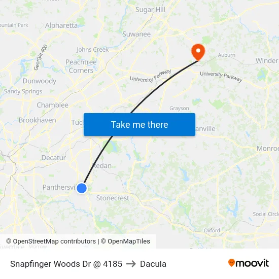 Snapfinger Woods Dr @ 4185 to Dacula map