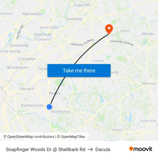 Snapfinger Woods Dr @ Shellbark Rd to Dacula map