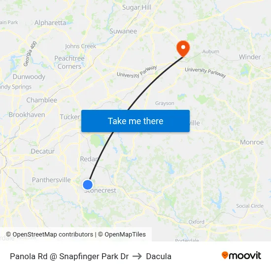 Panola Rd @ Snapfinger Park Dr to Dacula map