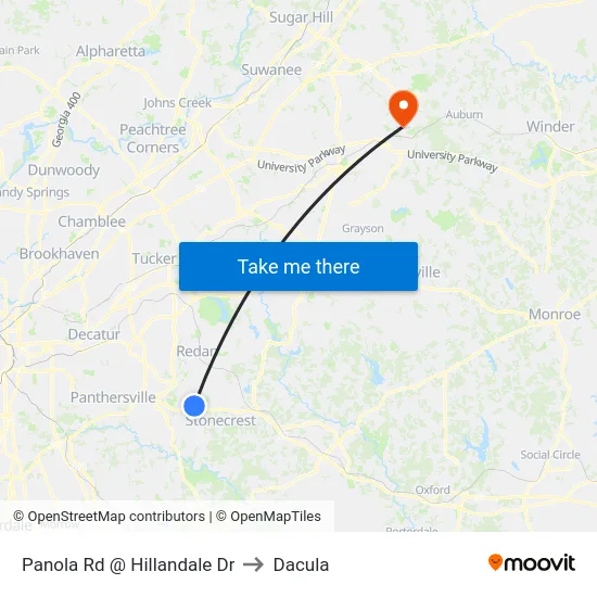 Panola Rd @ Hillandale Dr to Dacula map