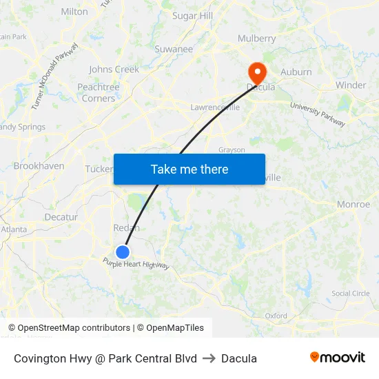 Covington Hwy @ Park Central Blvd to Dacula map