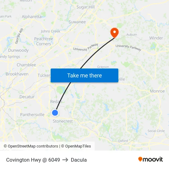 Covington Hwy @ 6049 to Dacula map