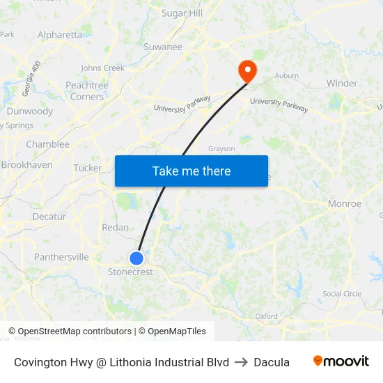 Covington Hwy @ Lithonia Industrial Blvd to Dacula map
