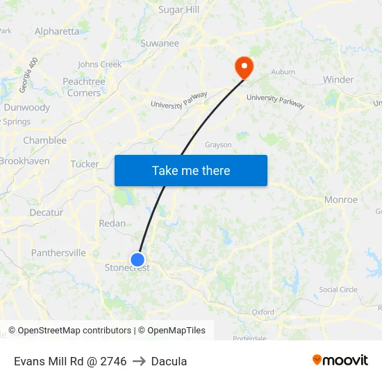 Evans Mill Rd @ 2746 to Dacula map