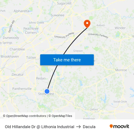 Old Hillandale Dr @ Lithonia Industrial to Dacula map